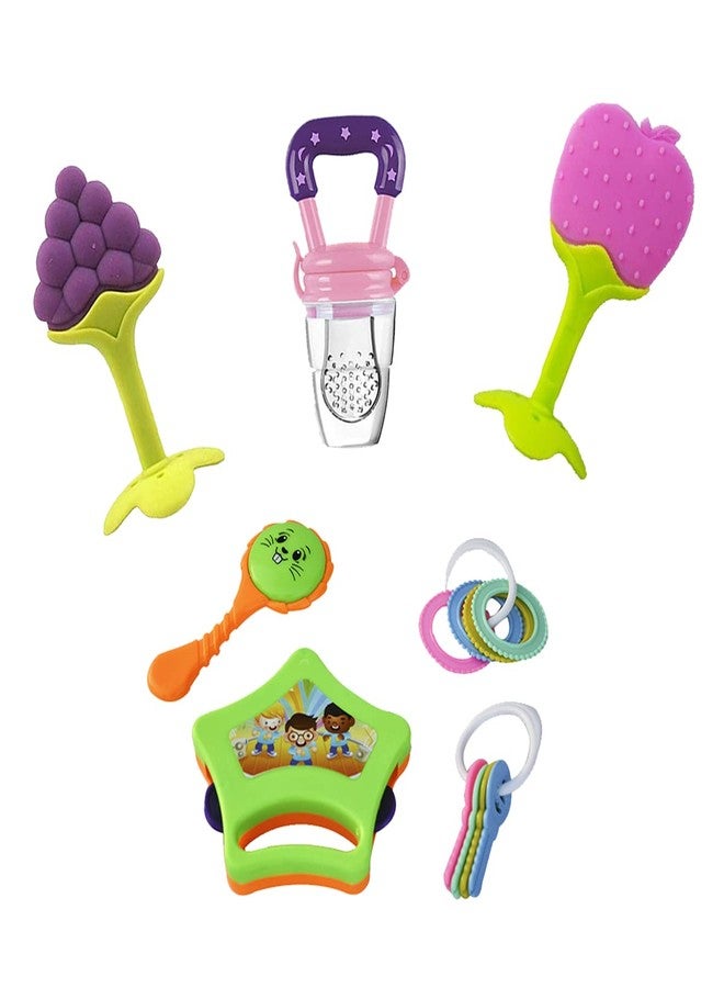 Lookool Baby Rattle Toys Set of 4 with 2 Teether - 1 Nibbler for 6 to 12 Month Babies - Multi-Color Key Rattles for Babies - Image 1